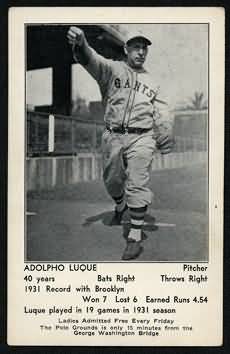 1932 Giants Schedule Postcards Luque